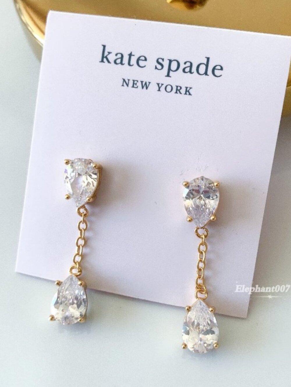 Kate Spade 18K Gold CZ Teardrop Crystal Drop Earrings